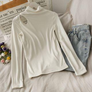 Cuout Mock-neck Plain T-shirt White - One Size