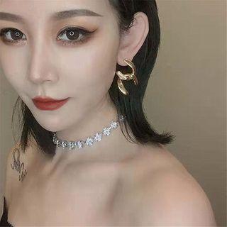 Cross Rhinestone Choker Silver - One Size
