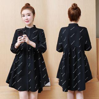 Long-sleeve Letter Mini Shirt Dress