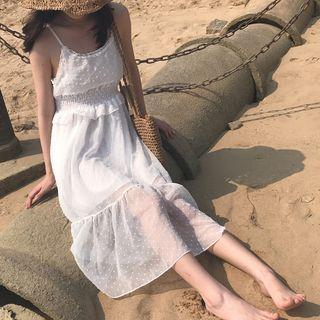 Dotted Spaghetti Strap Midi Chiffon Dress