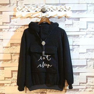 Hooded Furry Lettering Jacket