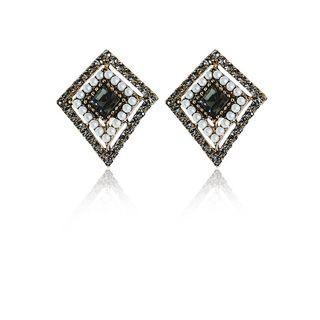 Rhinestone Rhombus Earring Black - One Size