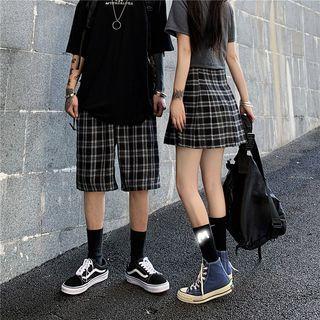 Plaid Straight Leg Shorts / Mini A-line Skirt
