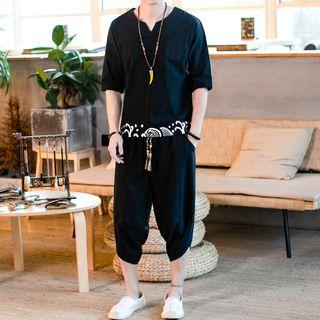 Set: Elbow-sleeve T-shirt + Cropped Harem Pants