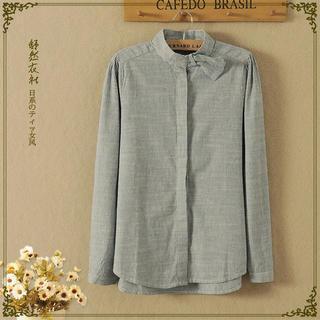 Mandarin-collar Striped Blouse