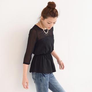 3/4-sleeve Gathered-waist Top