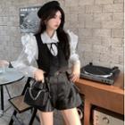 Ruffled Shirt / High Waist Shorts / Single-breasted Vest