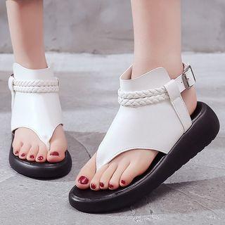 Split Toe Ankle Strap Wedge Sandals