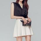 Set: Sleeveless V-neck Top + High-waist Mini A-line Skirt
