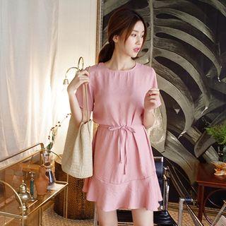 Short-sleeve Mini Dress With Sash