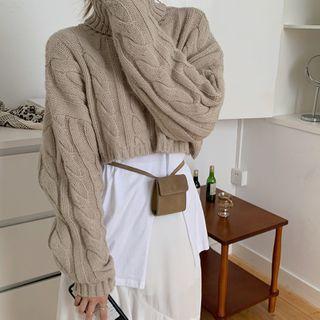 Mock-neck Striped Plain Sweater