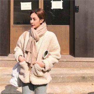 V-neck Boucl -knit Cardigan Light Beige - One Size