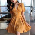 Dotted Print V-neck Short-sleeve Dress