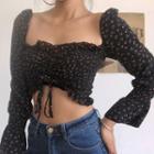 Floral Print Ruffled Cropped Blouse