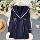 Striped Lapel Double-breasted Dress