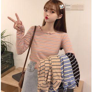 Frilled Striped Long-sleeve T-shirt