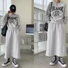 Fleece-lined Set: Letter Print Sweatshirt + Long Skirt Melange White - One Size