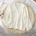 Flower-accent Knit Cardigan Milky White - One Size
