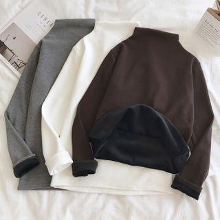 Long-sleeve Fleece Mock Neck T-shirt