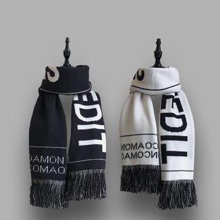 Lettering Fringed Scarf Black & White - One Size