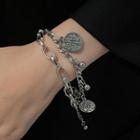 Coin Charm Layered Chain Bracelet Silver - One Size
