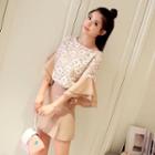 Set: Flounced Lace 3/4 Sleeve Top + Mini A-line Skirt