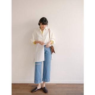 Ripped Roll-up Wide-leg Jeans