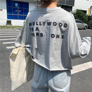Long-sleeve Loose-fit Lettering Crop T-shirt