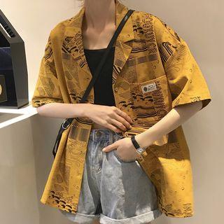 Short-sleeve Print Blouse Yellow - One Size