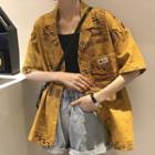 Short-sleeve Print Blouse Yellow - One Size