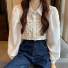 Set: Cropped Camisole Top + Plain Puff-sleeve Shirt