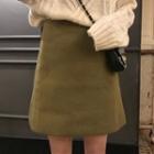Plain Wool High-waist A-line Skirt