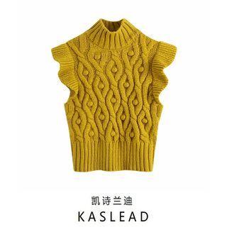 Ruffle Cable-knit Sweater Vest