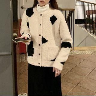 Jacquard Cardigan Dairy Cow Cardigan - White - One Size