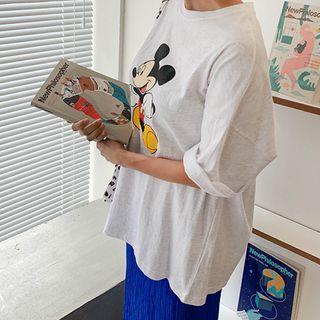Drop-shoulder Mickey Mouse Print T-shirt