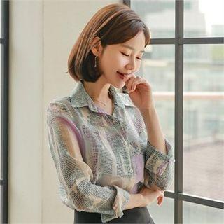 Color-block Letter Print Blouse