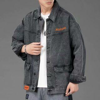 Lettering Embroidered Denim Shirt Jacket