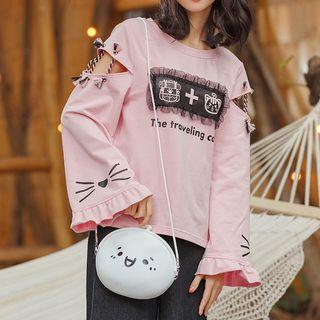 Bell-sleeve Cutout Applique Top