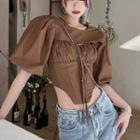 Puff-sleeve Crop Top / Asymmetrical Cropped Camisole Top