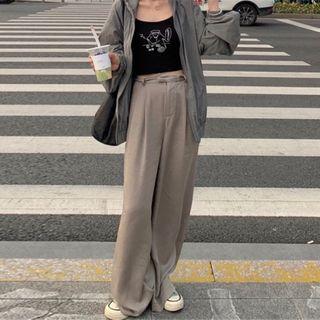 Long-sleeve Plain Shirt / Wide-leg Pants