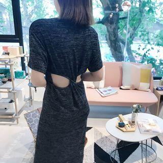 Cut Out Back Short-sleeve Midi T-shirt Dress