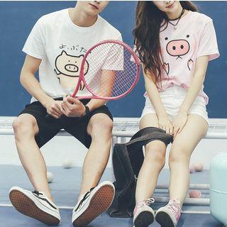 Pig Print Short-sleeve Couple Matching T-shirt