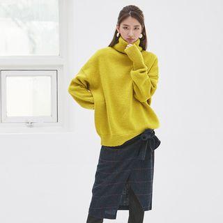 Tie-waist Checked Midi Skirt