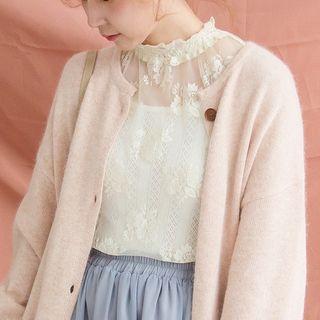 Mock Neck Sheer Lace Blouse