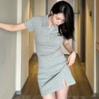 Polo Short-sleeve Plain Side-slit Dress