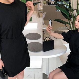 Puff-sleeve Wrap-hem Dress