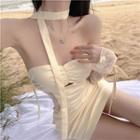 Set: Halter Mini Dress + Lace Arm Sleeves