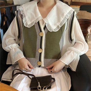 Long-sleeve Chiffon Top / Knit Vest