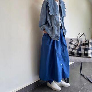 Wavy Edge Collar Denim Jacket Light Blue - One Size