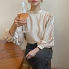 Stand-collar Puff-sleeve Shirt Beige - One Size